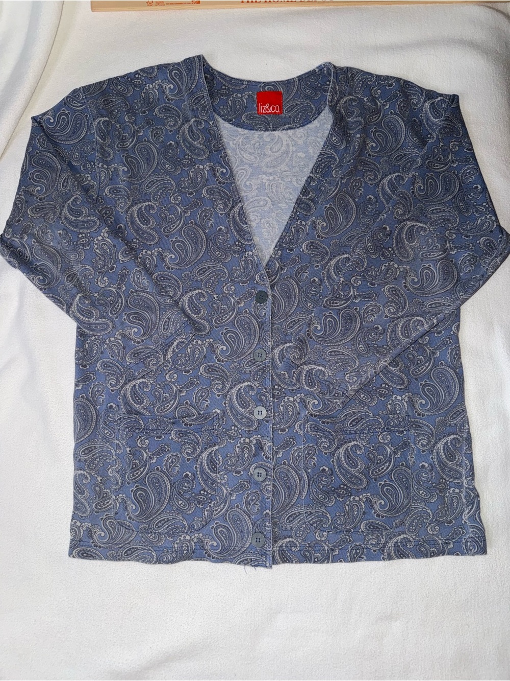 Vintage liz & co. Navy Paisley Button-Front Cardigan Jacket